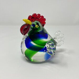 Art Glass Rooster Chicken Figurine Paperweight Farm House Decorative